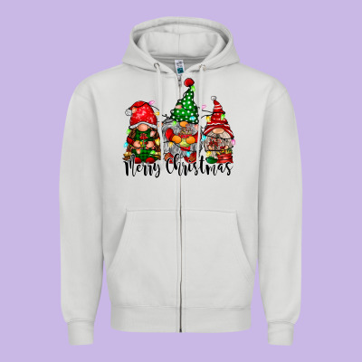 Merry Christmas Gnomes Zipper Hoodie Designed By Cowhidedigitalart