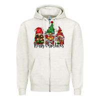 Oatmeal Heather merry christmas gnomes Zipper Hoodie - CowhideDigitalArt