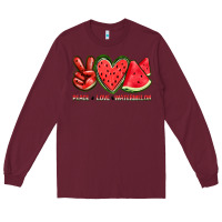 Burgundy peace love watermelon Long Sleeve Tee - texasbilliewilder