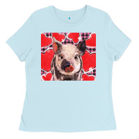 Baby Blue valentine's day glitter hearts pig Ladies Tee - BarkalooDesign