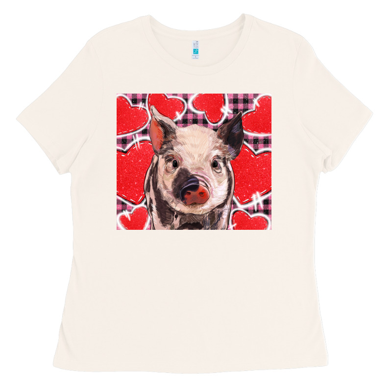 Valentine's Day Glitter Hearts Pig Ladies Tee by BarkalooDesign | Teevron