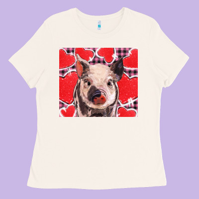 Valentine's Day Glitter Hearts Pig Ladies Tee Designed By Barkaloodesign