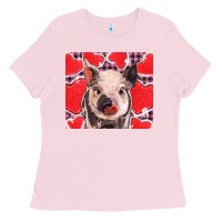 Bubblegum Pink valentine's day glitter hearts pig Ladies Tee - BarkalooDesign