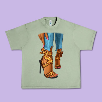 Leopard Heels Black Fashion Girl Urban Heavy Tee Designed By Ranaportraitstore