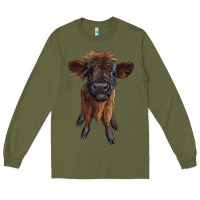 Army Green highland cow calf Long Sleeve Tee - RanaPortraitStore