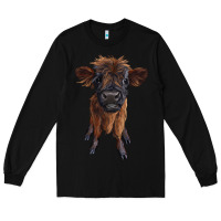 Black highland cow calf Long Sleeve Tee - RanaPortraitStore