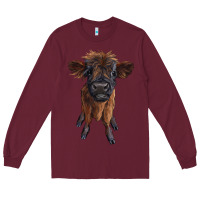 Burgundy highland cow calf Long Sleeve Tee - RanaPortraitStore