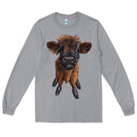 Heather Grey highland cow calf Long Sleeve Tee - RanaPortraitStore