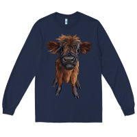 Navy highland cow calf Long Sleeve Tee - RanaPortraitStore