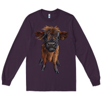 Plum highland cow calf Long Sleeve Tee - RanaPortraitStore