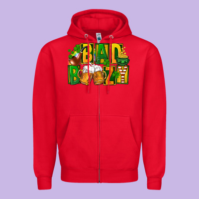 Bad Boozy St Patricks Zipper Hoodie Designed By Fadigitalartstudio