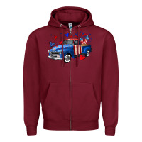 Burgundy 4th of July American flag truck Zipper Hoodie - Neo Western