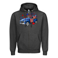 Charcoal Heather 4th of July American flag truck Zipper Hoodie - Neo Western