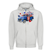 Dove Grey 4th of July American flag truck Zipper Hoodie - Neo Western