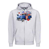 Heather Grey 4th of July American flag truck Zipper Hoodie - Neo Western