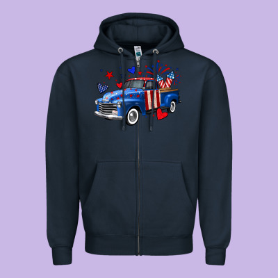 4th Of July American Flag Truck Zipper Hoodie Designed By Neo Western