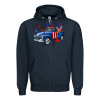 Navy 4th of July American flag truck Zipper Hoodie - Neo Western