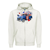 Oatmeal Heather 4th of July American flag truck Zipper Hoodie - Neo Western