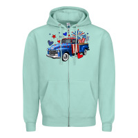 Seafoam 4th of July American flag truck Zipper Hoodie - Neo Western