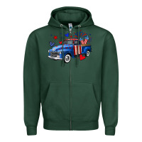 Sports Green 4th of July American flag truck Zipper Hoodie - Neo Western