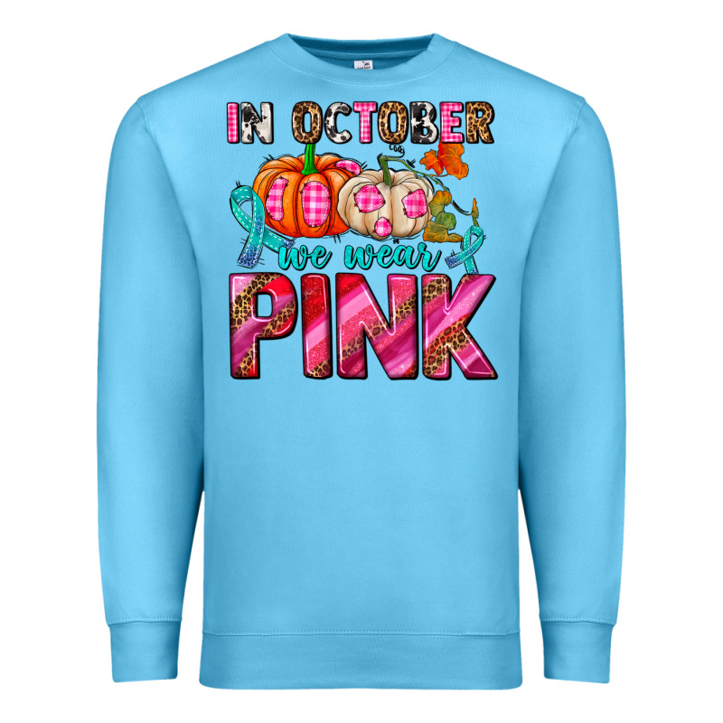In October We Wear Pink With Pumpkins Premium Sweatshirt by AdoDesignShop | Teevron