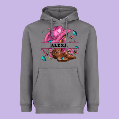 Pink Costom Name Cowgirl Hat And Roses Heavyweight Hoodie Designed By Adodesignshop
