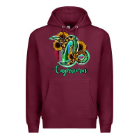Burgundy Capricorn Zodiac Sign Sunflower Leopard Serape Premium Hoodie - RanaPortraitStore