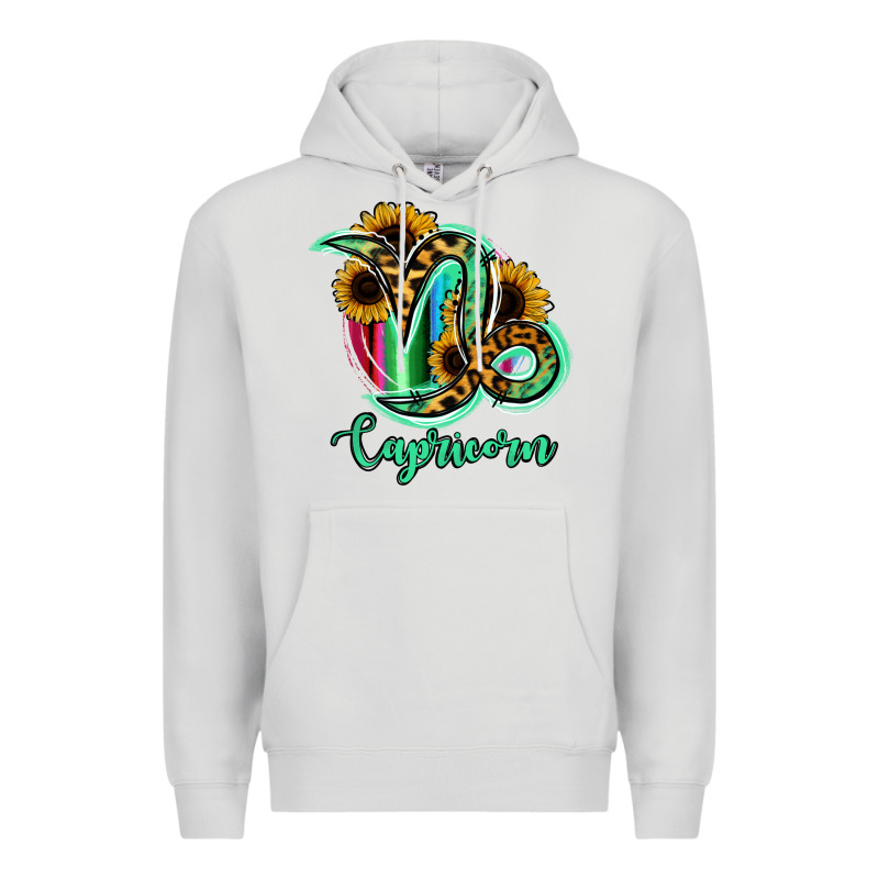 Capricorn Zodiac Sign Sunflower Leopard Serape Premium Hoodie by RanaPortraitStore | Teevron