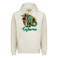 Oatmeal Heather Capricorn Zodiac Sign Sunflower Leopard Serape Premium Hoodie - RanaPortraitStore