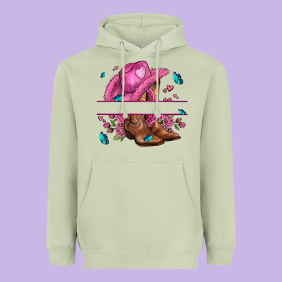Pink Cowgirl Hat And Roses Heavyweight Hoodie Designed By Adodesignshop