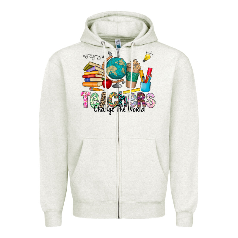 Teachers Change The World Zipper Hoodie by CowhideDigitalArt | Teevron