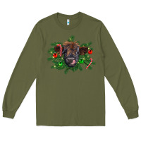 Army Green Christmas highland calf Long Sleeve Tee - RanaPortraitStore