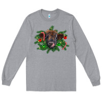 Heather Grey Christmas highland calf Long Sleeve Tee - RanaPortraitStore