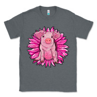 Charcoal Heather pink sunflower pig Classic Tee - RanaPortraitStore