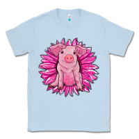 Dusty Blue pink sunflower pig Classic Tee - RanaPortraitStore