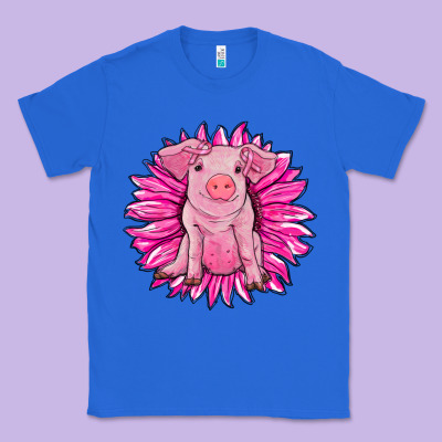Pink Sunflower Pig Classic Tee Designed By Ranaportraitstore