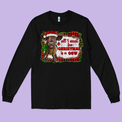 All I Want For Christmas Is A Cow Highland Calf Long Sleeve Tee Designed By Ranaportraitstore