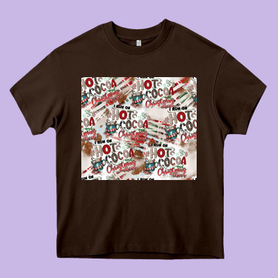 Hot Cocoa Christmas Cheer Pattern Heavy Core Tee Designed By Cowhidedigitalart