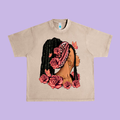 Pink Roses Afro Woman Urban Heavy Tee Designed By Ranaportraitstore