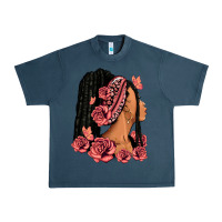 Midnight Navy Pink roses afro woman Urban Heavy Tee - RanaPortraitStore