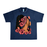 Navy Pink roses afro woman Urban Heavy Tee - RanaPortraitStore