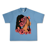 Pebble Blue Pink roses afro woman Urban Heavy Tee - RanaPortraitStore