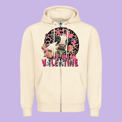 Be My Valentine Holstein Cow Valentine's Day Zipper Hoodie Designed By Fadigitalartstudio