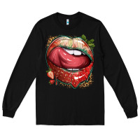 Black strawberry lips with leopard Long Sleeve Tee - texasbilliewilder
