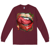 Burgundy strawberry lips with leopard Long Sleeve Tee - texasbilliewilder