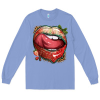 Colony Blue strawberry lips with leopard Long Sleeve Tee - texasbilliewilder