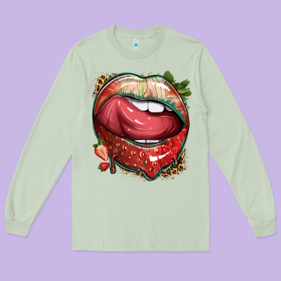 Strawberry Lips With Leopard Long Sleeve Tee Designed By Texasbilliewilder