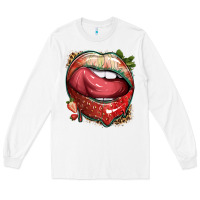 White strawberry lips with leopard Long Sleeve Tee - texasbilliewilder