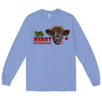 Colony Blue merry christmas highland calf with candy cane Long Sleeve Tee - RanaPortraitStore