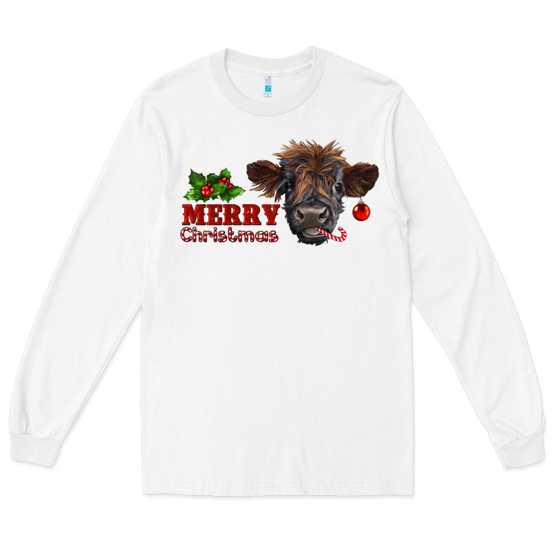 Merry Christmas Highland Calf With Candy Cane Long Sleeve Tee by RanaPortraitStore | Teevron